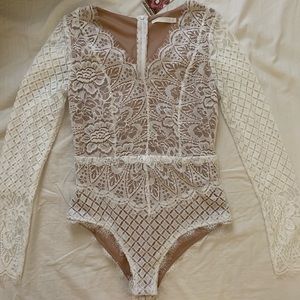 White eyelash long sleeve bodysuit